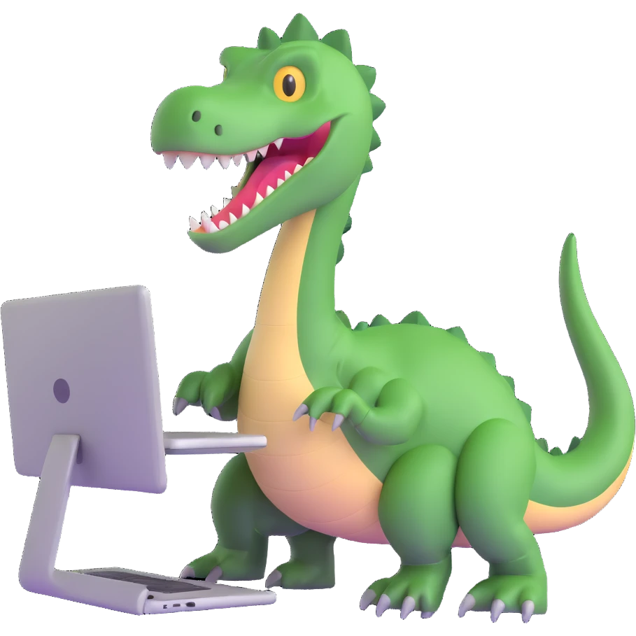 dinosaur using a computer emoji