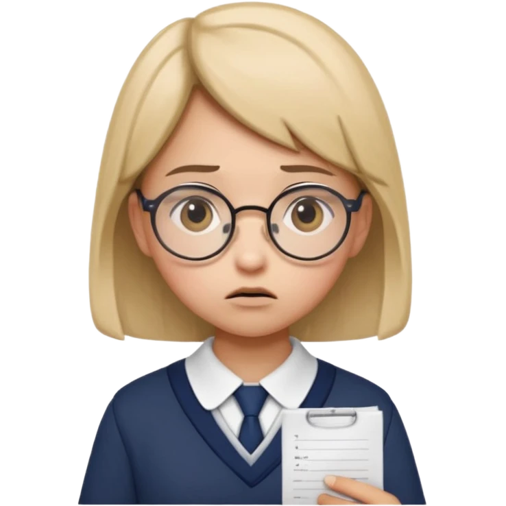 Frowns with Glasses, Angry Student: Teen in uniform, round glasses, holding test paper, pouting
 emoji