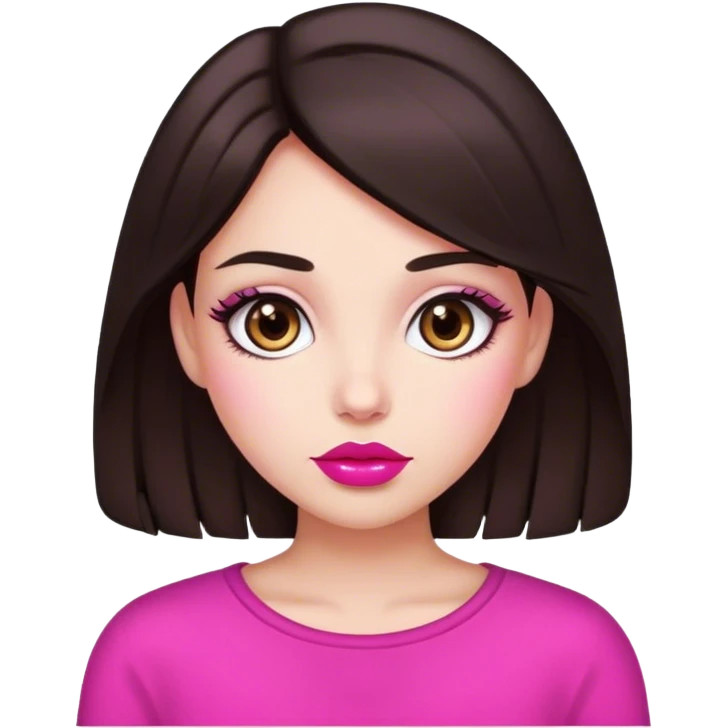 a girl with bright skin, dark brown hair, dark brown eyes, pink lips emoji