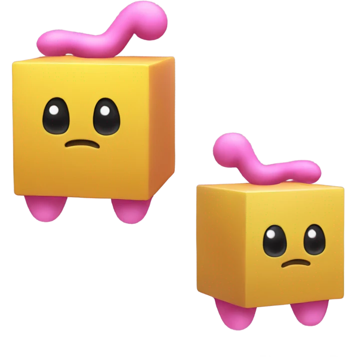 Yellow cube with long black Kirby eyes with pink Kirby feet emoji