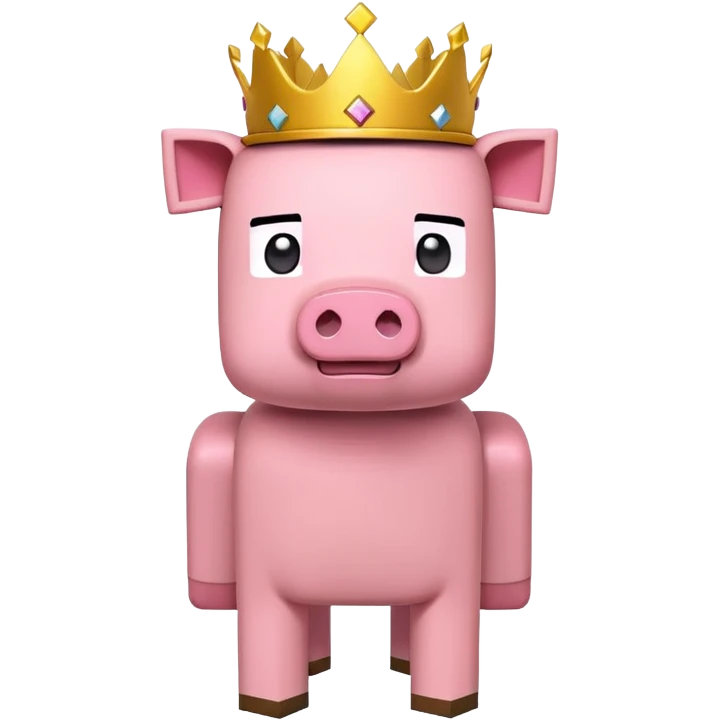 minecraft pig full body pink blocky animal square head square body wearing a crown emoji