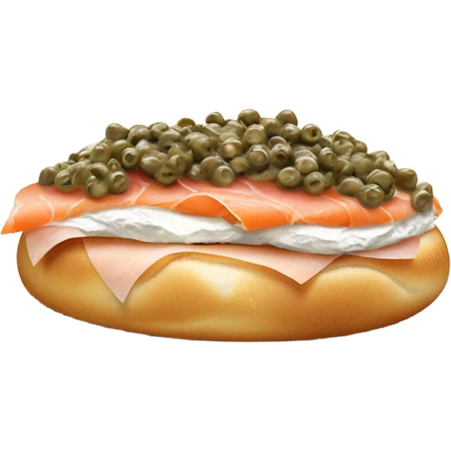 Half slice bagel with lox, cream cheese and capers emoji