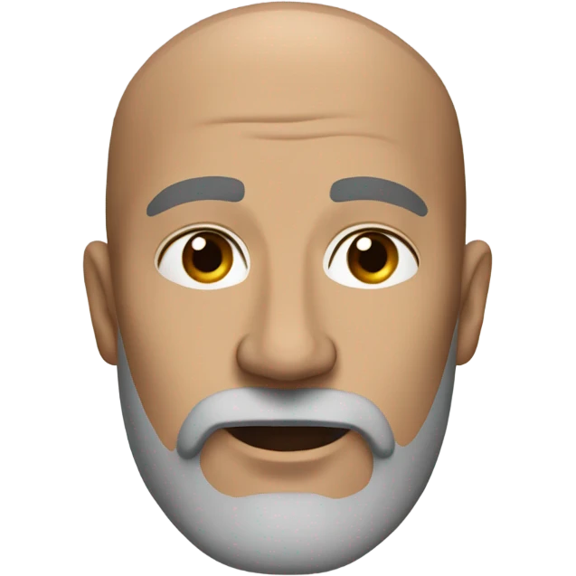 middle aged bald man big grey beard brown eyes long head emoji
