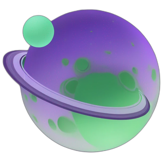 green planet with purple saturn rings and grey moon emoji