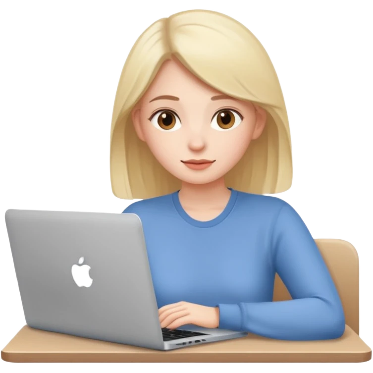 Young woman in front of laptop working from home. Create the second image with a white sticker background. emoji