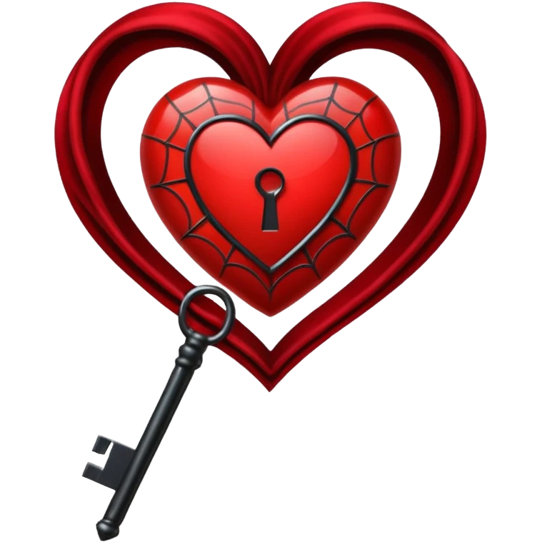red heart with a gothic key, velvet ribbon, and spiderweb, dark romance emoji