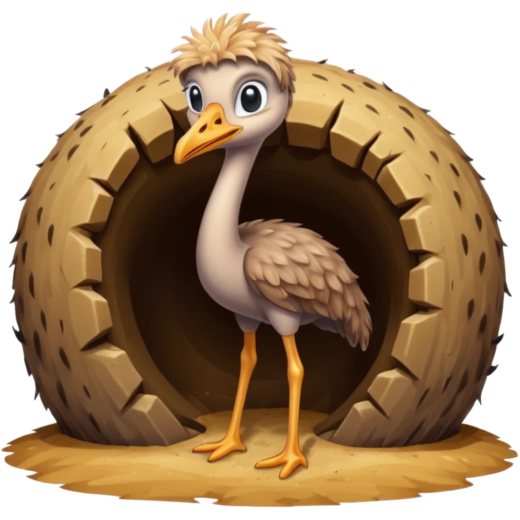 Ostrich with head inside a hole in the ground emoji