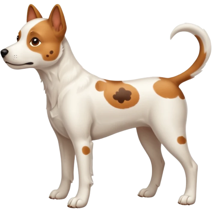 White dog with brown spots with only three legs, from the side  emoji