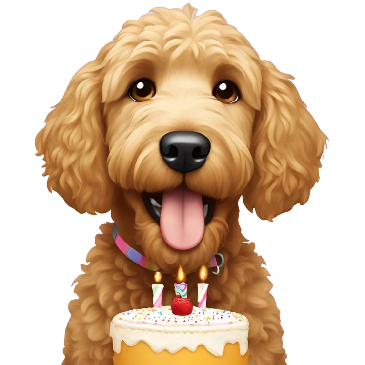 Goldendoodle eating birthday cake  emoji