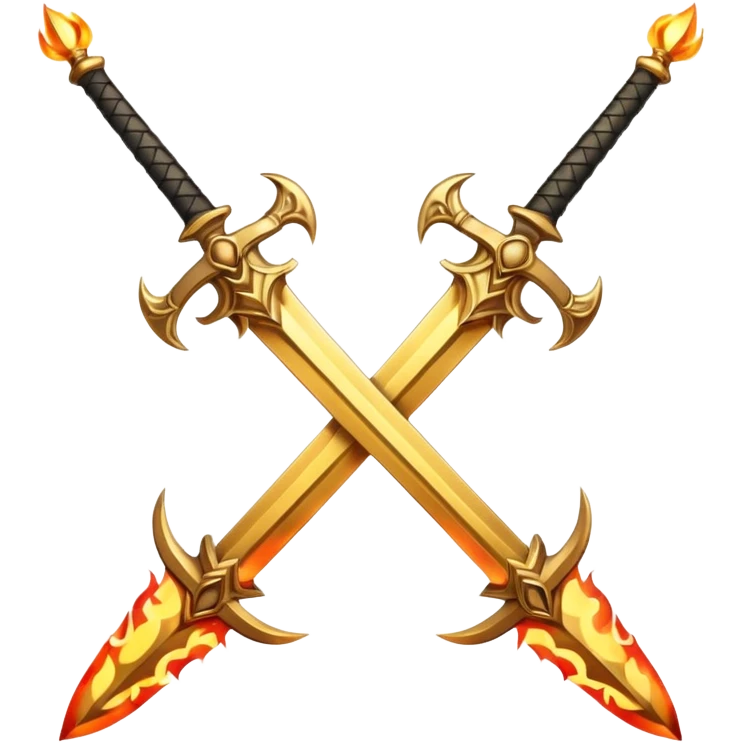 Two powerful on fire fully golden fiery royal crossed swords emoji