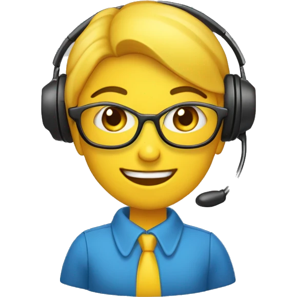 Você é um atendente de telemarketing crie uma emoji com uma blusa amarela e um fone com mãos no computador teclando na blusa adicione a letra M em azul emoji