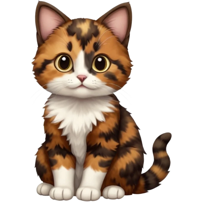 A high-resolution photo-realistic digital illustration of a brown multicoloured  tortoiseshell cat kitten, chest upward emoji