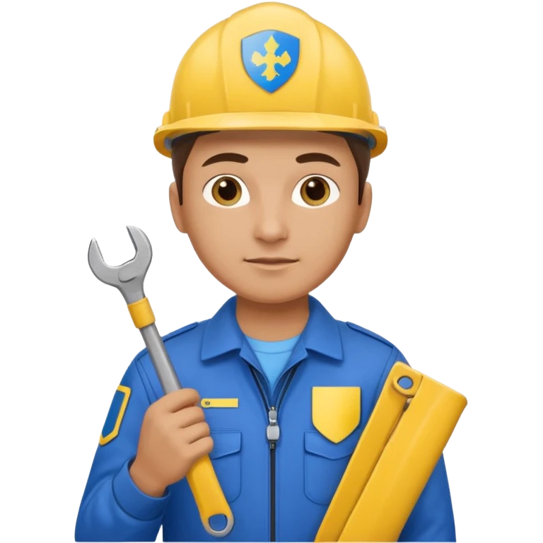 realistic ukrainian engineer with small flag and with wrench emoji