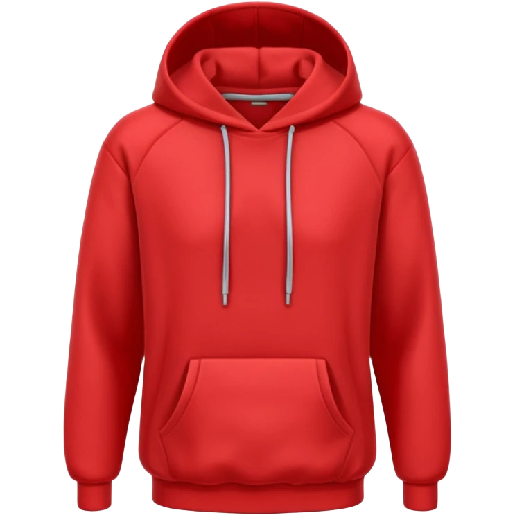 A 3D cartoon red hoodie with soft folds, drawstrings, and a casual fit, isolated plain background. plain , no texture. emoji