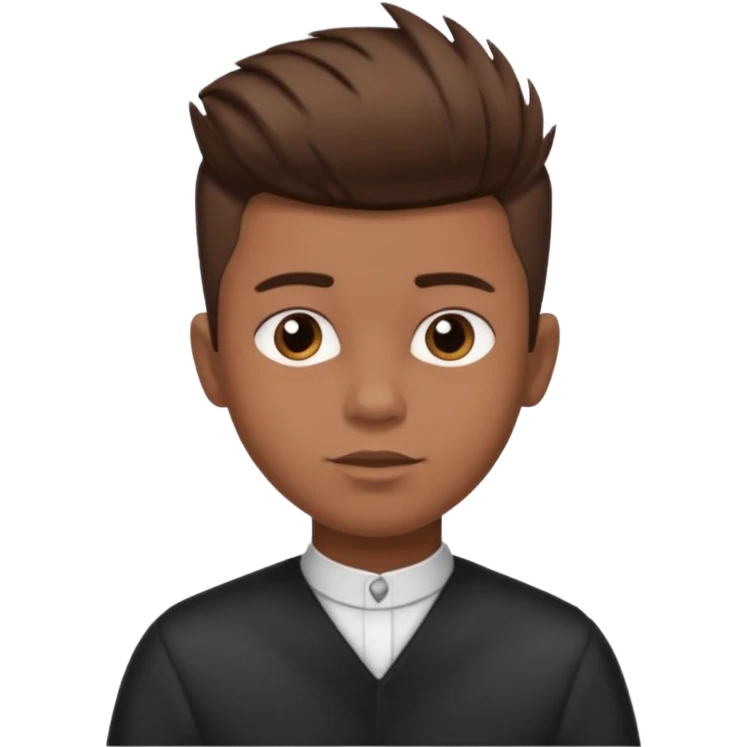 create a fringe haircut boy with a brown hair with hair little up more looking like quiff hairstyle but its going straight not on side emoji