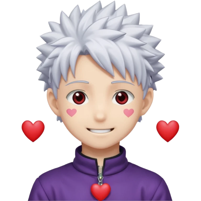 Killua Zoldyck from the anime Hunter x Hunter has hearts popping out of his eyes in an anime style. emoji