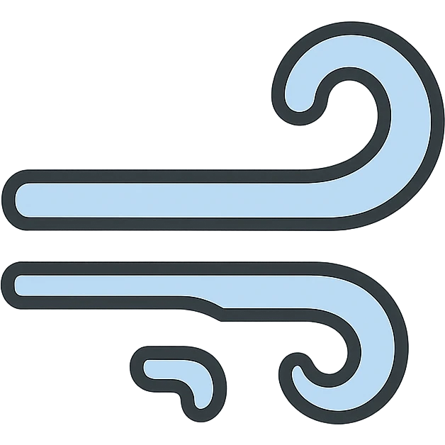 Simplify and clean the wind design, removing any extra details to keep it minimal and not creepy. Use a soft blue color. Transparent background. emoji