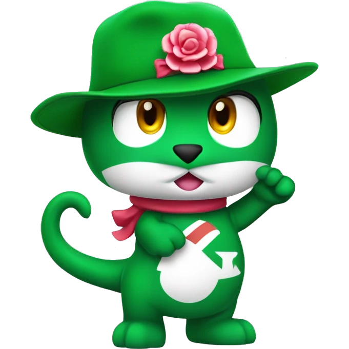 arsenal soccer team green gunnersaurus mascot wearing hello kitty character on hat emoji