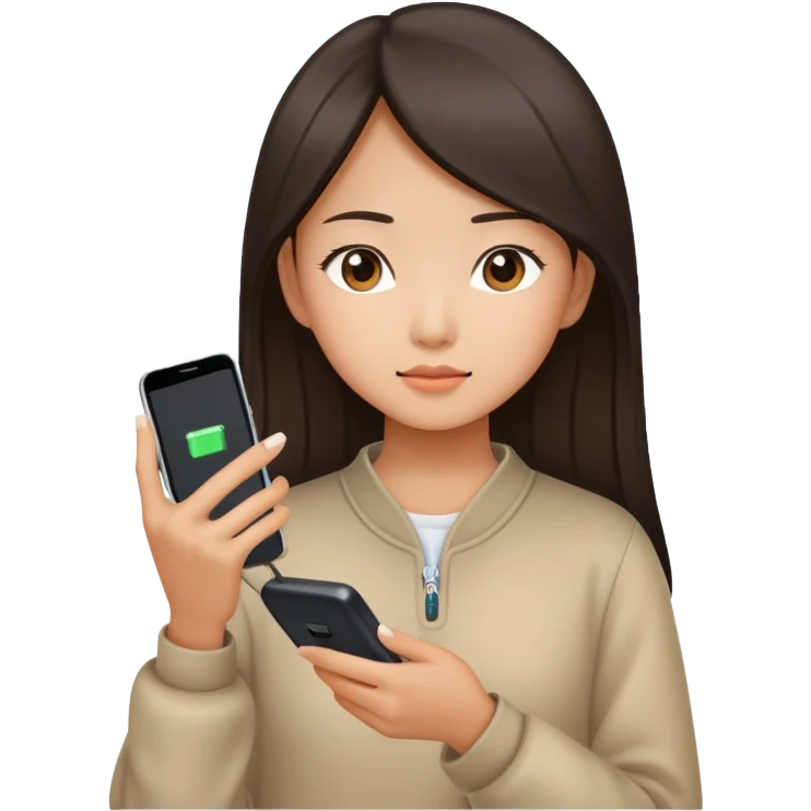  A chinese girl watching video on her phone while charging emoji