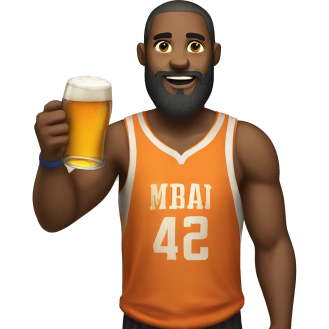 Bearded man drinking beer wearing basketball jersey  emoji