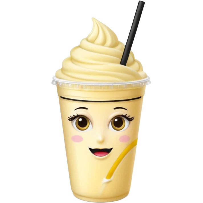 banana milkshake in a take-out cup with glassess and long lashes emoji