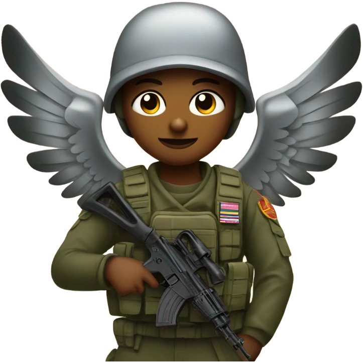 black army angel with ak47 and wings emoji
