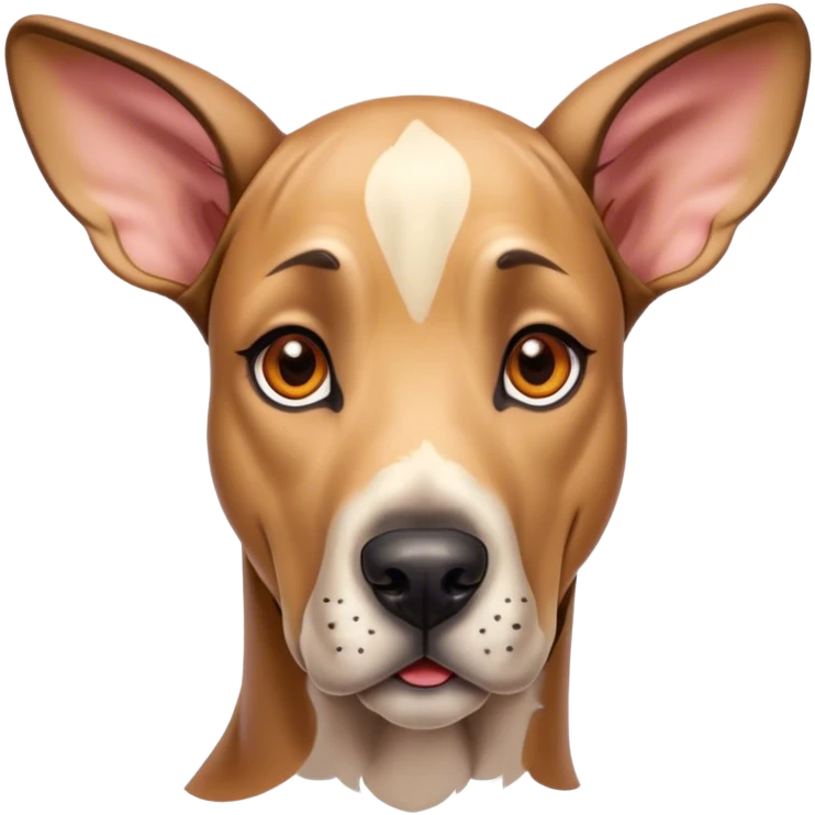 Cinematic Cute Fawn Great Dane Portrait Emoji, Head tilted playfully and inquisitively, showcasing a glossy fawn Fur with a subtle luster, round, sparkling amber eyes filled with curiosity, Simplified yet irresistibly adorable features, highly detailed, glowing with a warm, friendly glow, high shine, affectionate and gentle, stylized with a touch of whimsy, bright and endearing, soft glowing outline, capturing the essence of a mischievous yet loving pup, so playful it feels like it could lumber out of the screen and into your arms! emoji