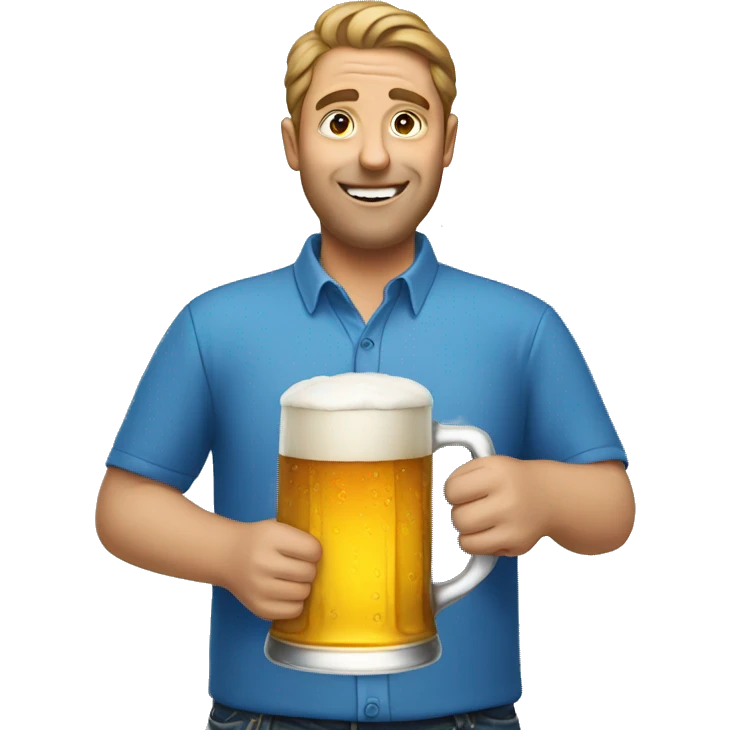 blue shirt portrait of man holding beer emoji