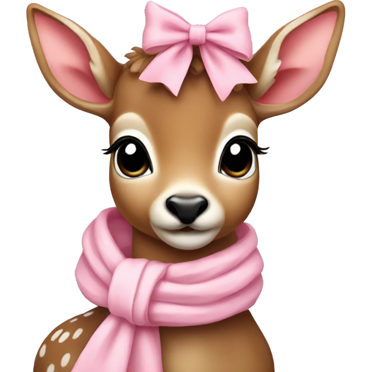 cute deer with baby pink scarf and bow emoji