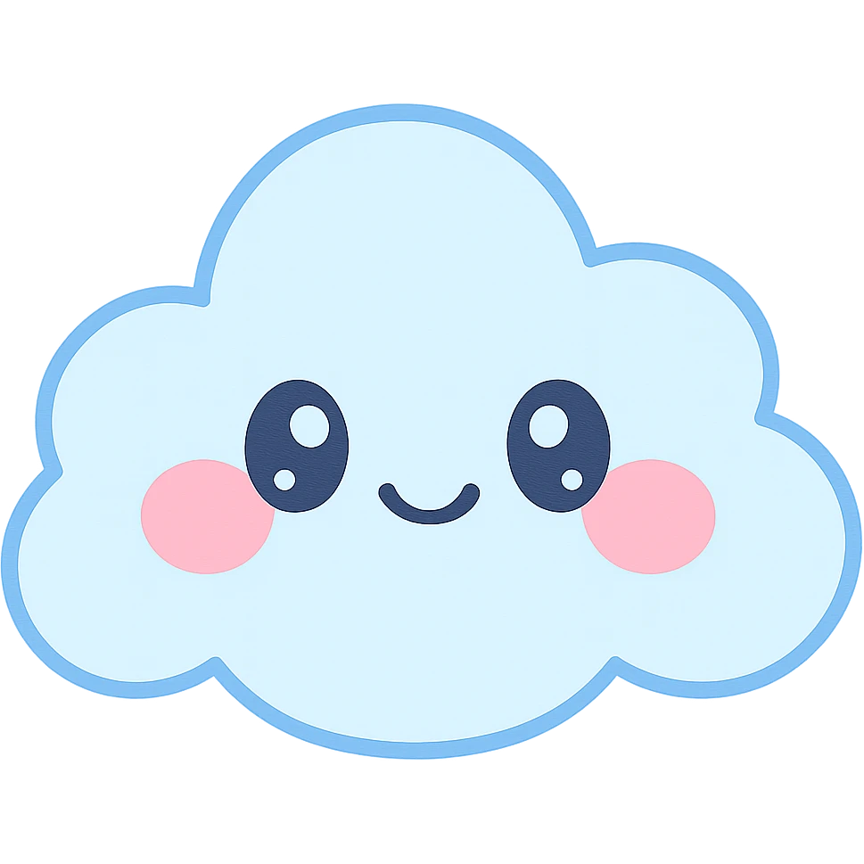 kawaii style happy cloud with blushing face emoji