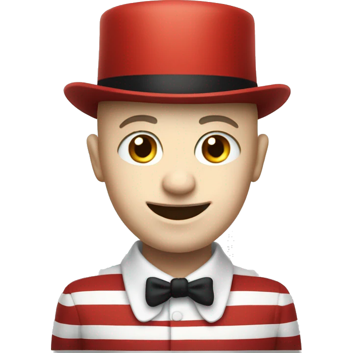 bald boy with eerie smile and striped red and white top hat  emoji