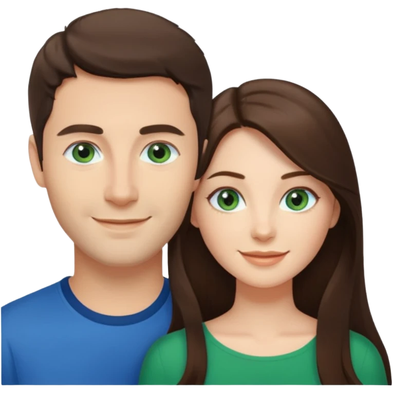 “A Polaroid-style photo of a couple with a heart of a white woman with long brunette hair and blue eyes, and a white man with short brunette hair and green eyes.” emoji