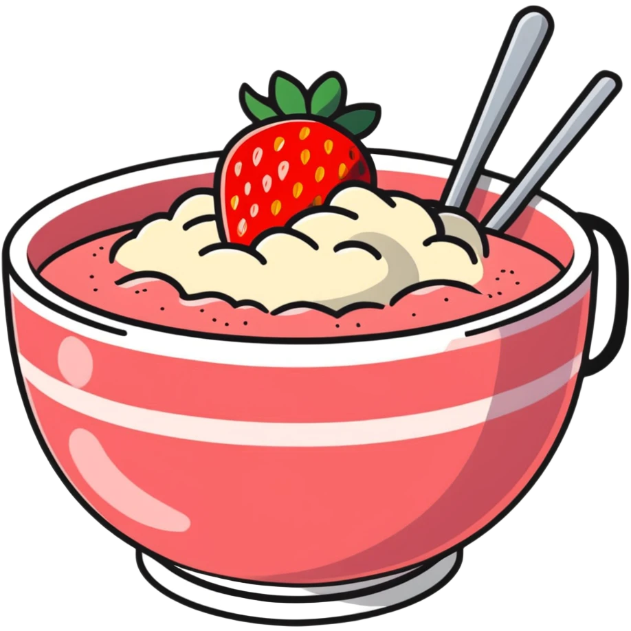 hot bowl of strawberry porridge with steam emoji