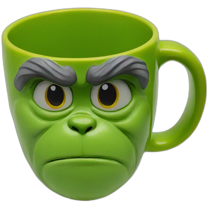 Grinch face shaped mug yellow eyes emoji