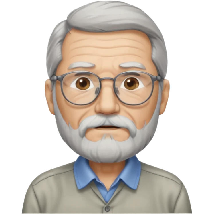 old man with long hair and beard wearing glasses with shirt emoji