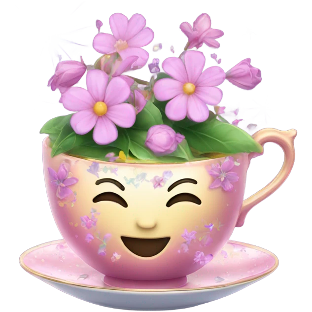 magic tea cup with flowers and sparkle  emoji