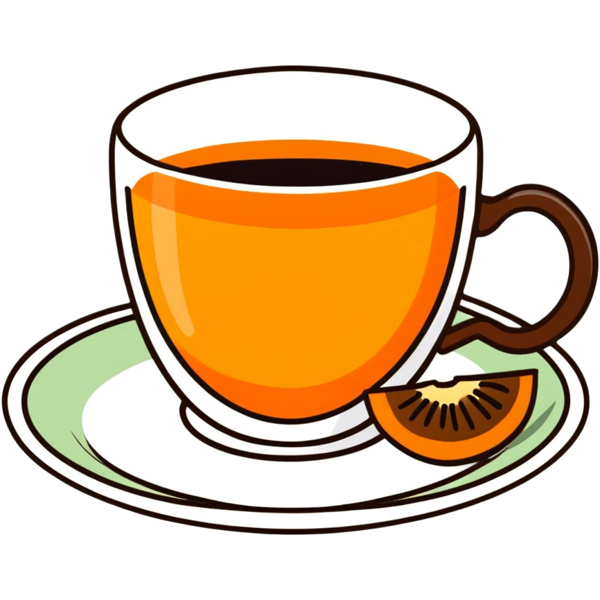 traditional carajillo in a small espresso cup with a slice of orange cantaloupe melon on a saucer emoji