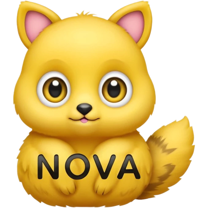 tiny yellow animal with big eyes holding 'N.O.V.A.' text, adorable and friendly, emoji style emoji