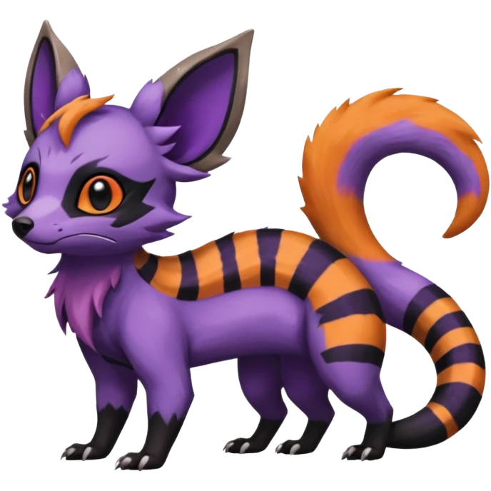 Rare exotic realistic cute epic aesthetic gothic colorful Salandit-Eevee-Civet-species-Fakemon-hybrid-creature, with markings, full body emoji