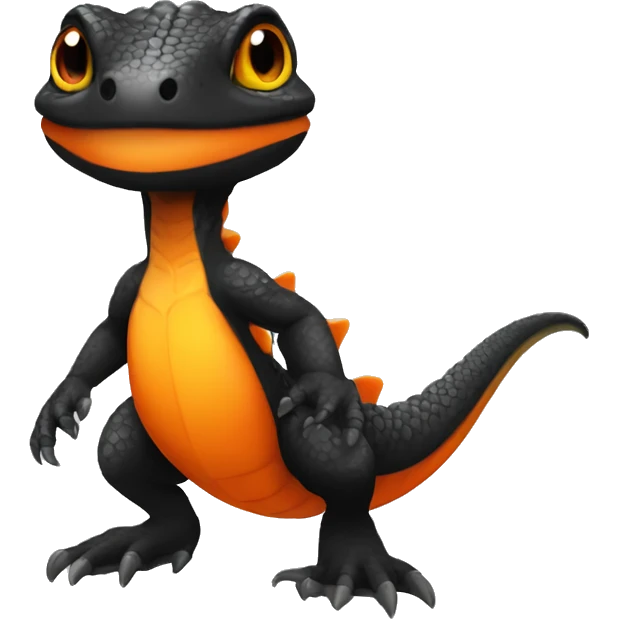 Black Shiny Lizard-Reptile-Raptor-Fakémon with Orange belly Full Body emoji