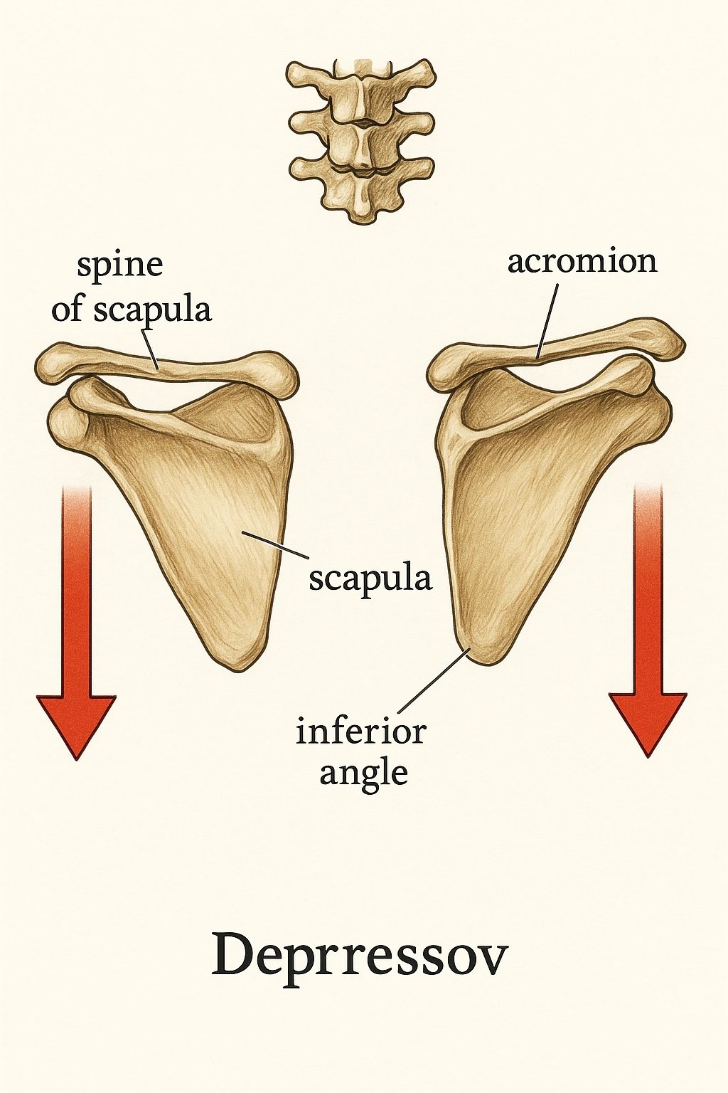 Scapole che vanno in giù depresse, viste anatomicamente. Fallo capire magari con frecce in basso più specifiche e caratteristiche emoji