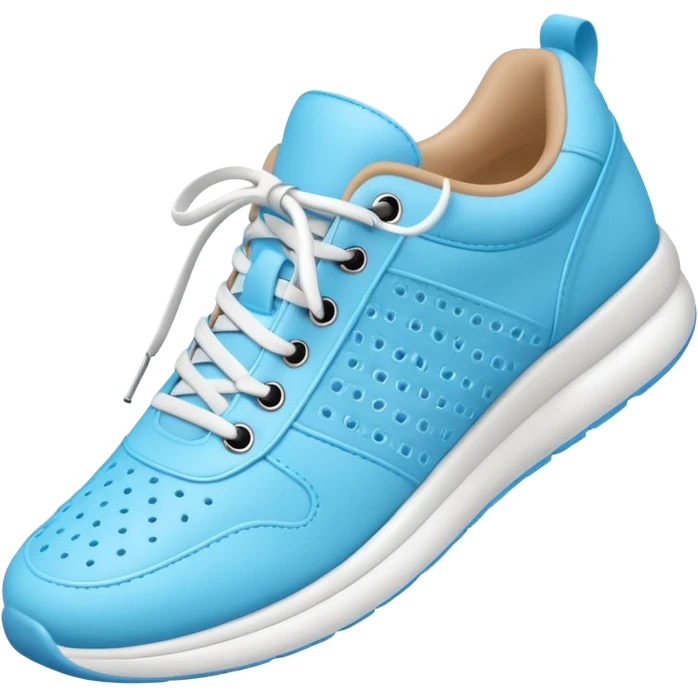 A 3D cartoon Sky Blue sneaker with soft texture, lace-up detail, and smooth reflections, isolated on plain background, Memoji-style. emoji