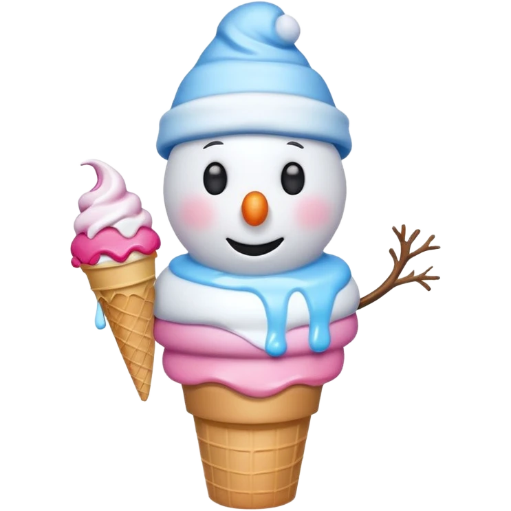 snowman wearing cap with ice cream  emoji