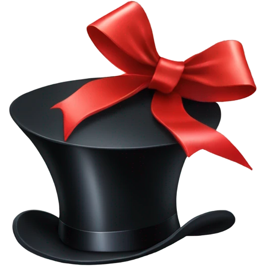 A black top hat displaying a red ribbon around the base. The ribbon forms a visible bow at the front, with the ends falling slightly over the top of the hat. emoji