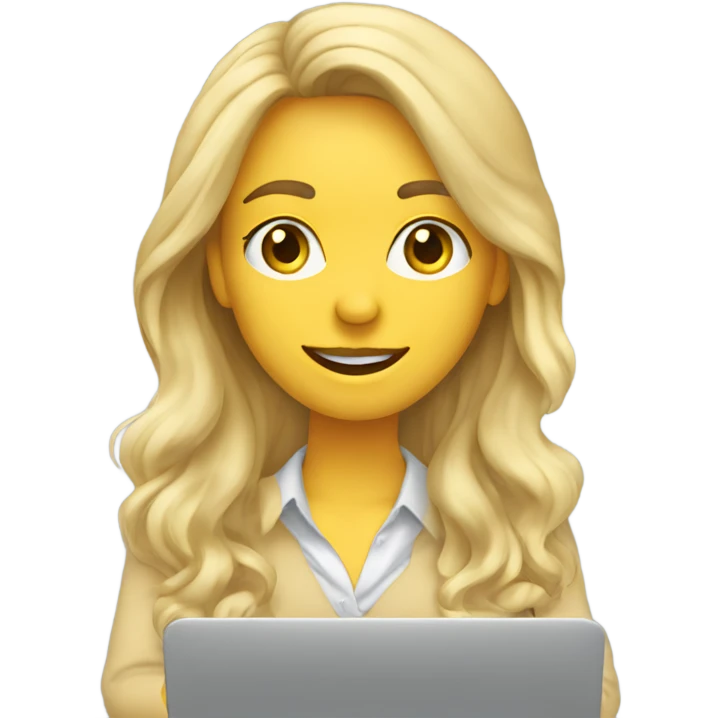 English teacher (woman blond long hair wavy teaching online on her laptop) without glasses emoji