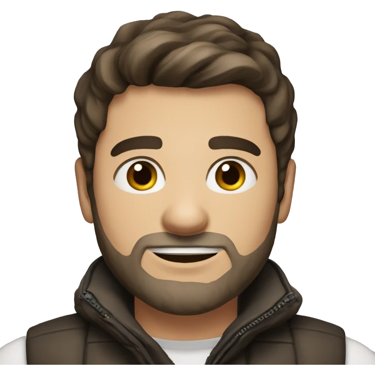 a white 30 year old man with dark brown hair and stubble in a gilet  emoji