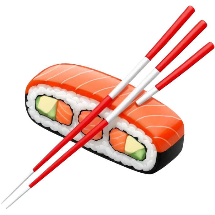 Japanese cuisine humanless avatar in minimalist emoji-style illustration. Sushi, roll and 2 chopsticks, clean lines, red white colors, flat design, calm and modern. emoji