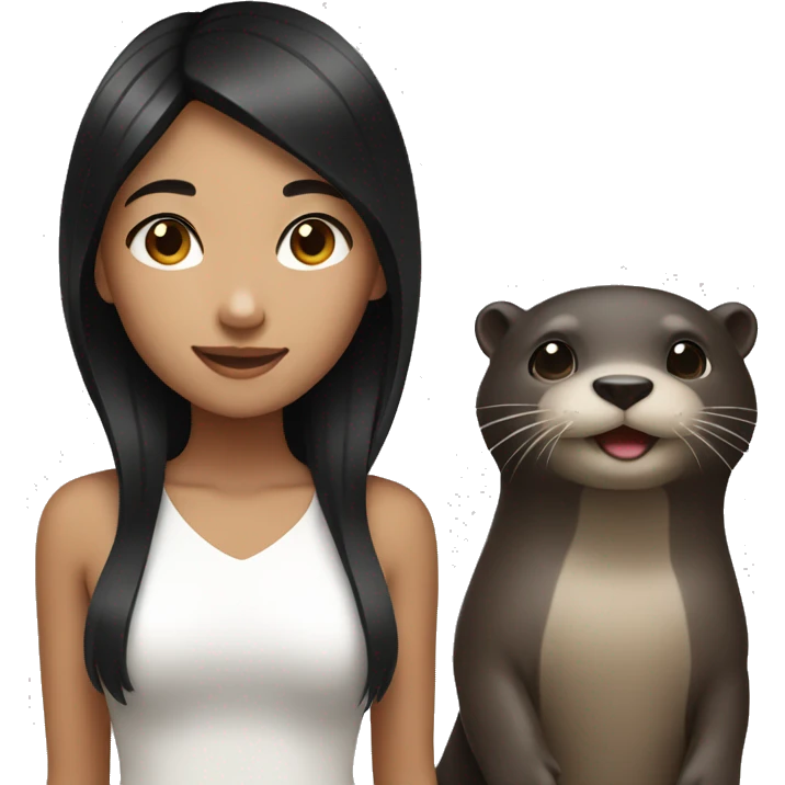 a black hair asian girl with an otter emoji