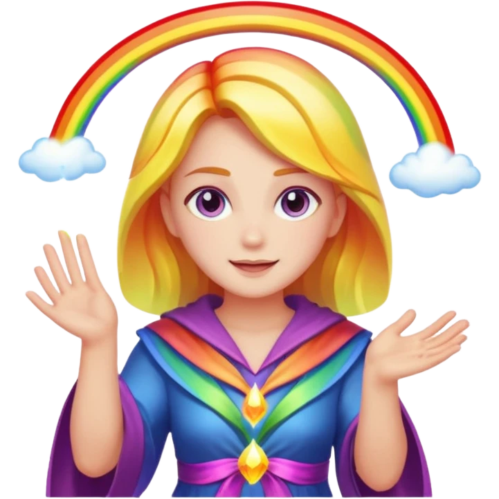 Lux from League of Legends casting a rainbow spell, vibrant colors, glowing light emoji