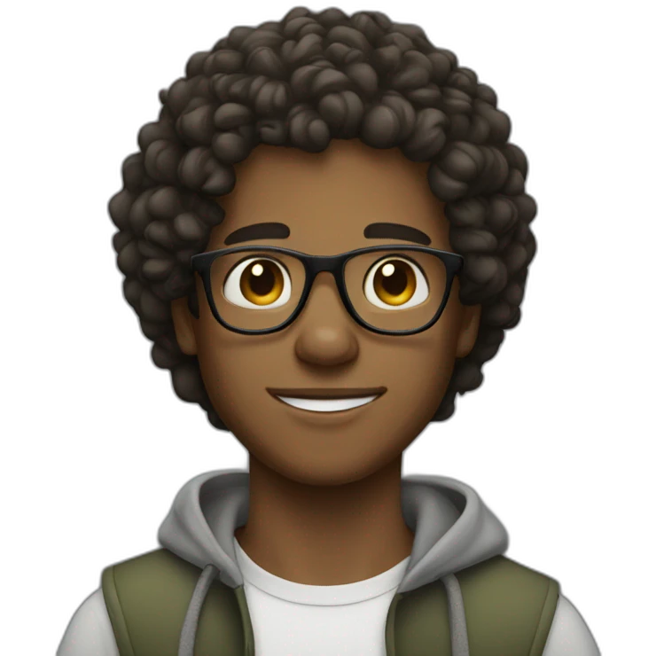 young guy with glasses curly hair emoji